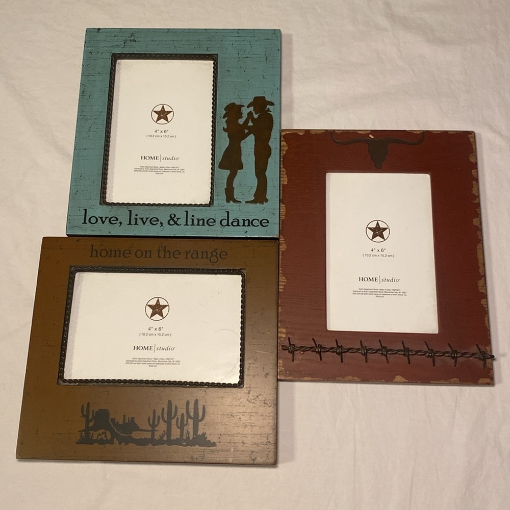 Home Studio Western Cowboy Themed 4x6 Photo Frames Home Decor NWOT Set of 3 - Picture 2 of 15